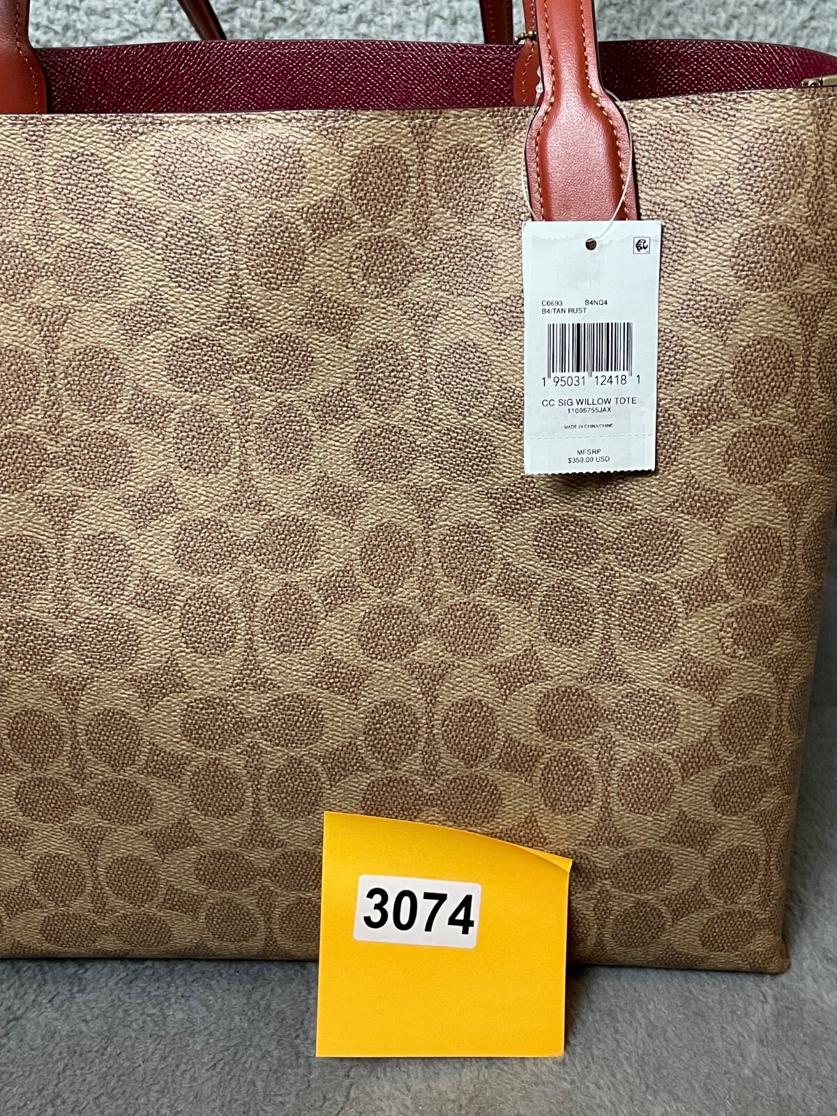 Coach Signature Willow Tote Womens Tan Rust Handbag Logo Roomy Fits Laptop
