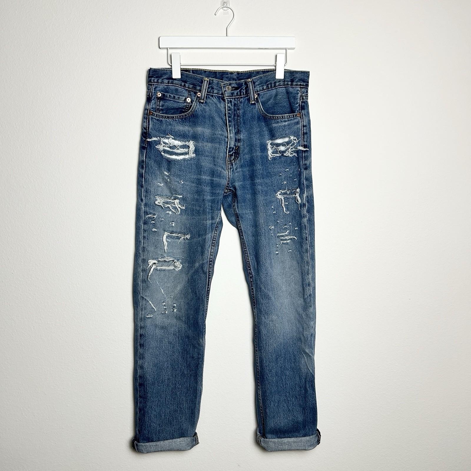 Vintage Y2K Levi’s 505 Distressed Straight Leg Jeans W34 L32 100% Cotton Unisex