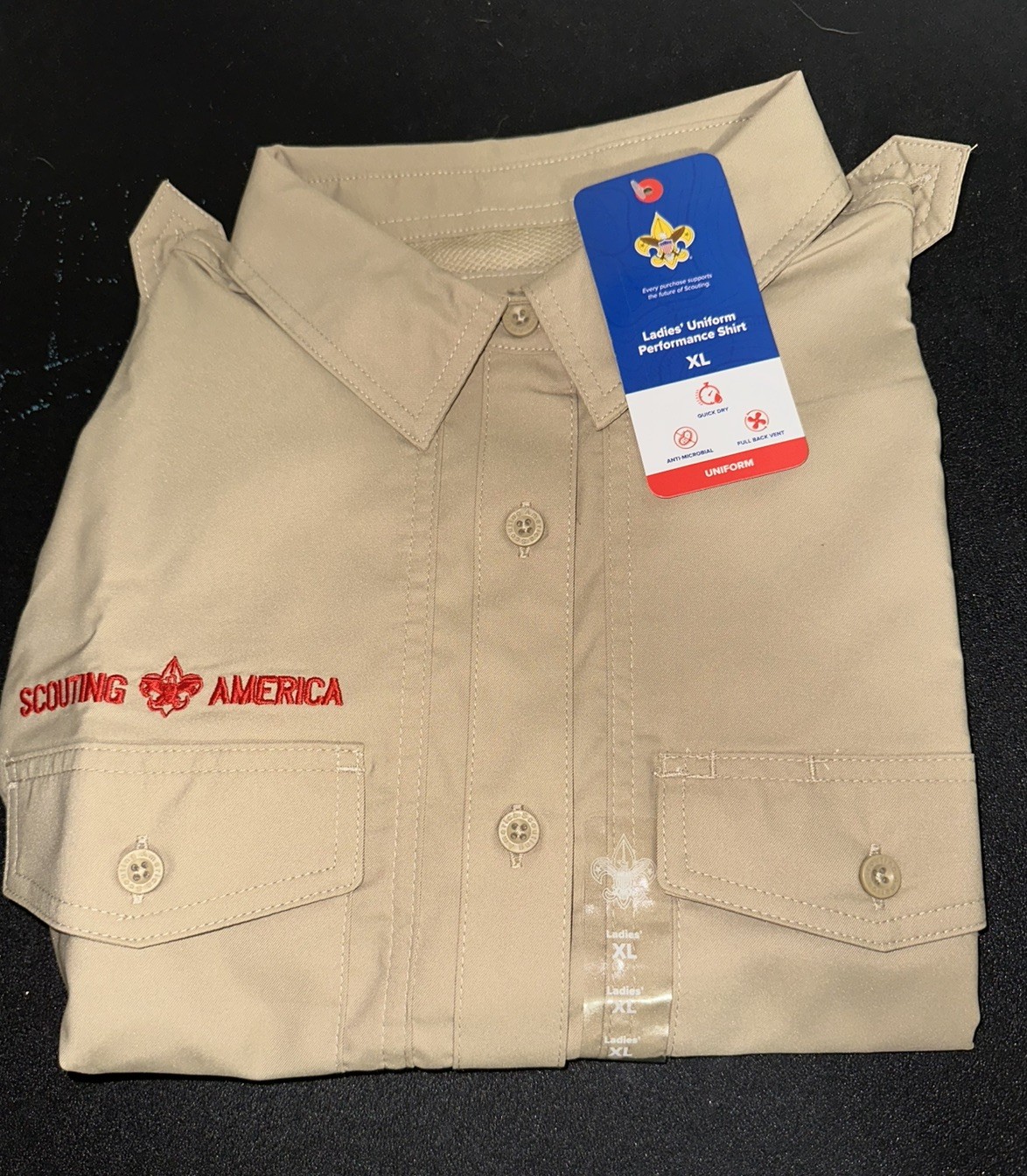 Scouting America BSA Uniform Shirt Ladies XL Tan Short Sleeve Official Scout