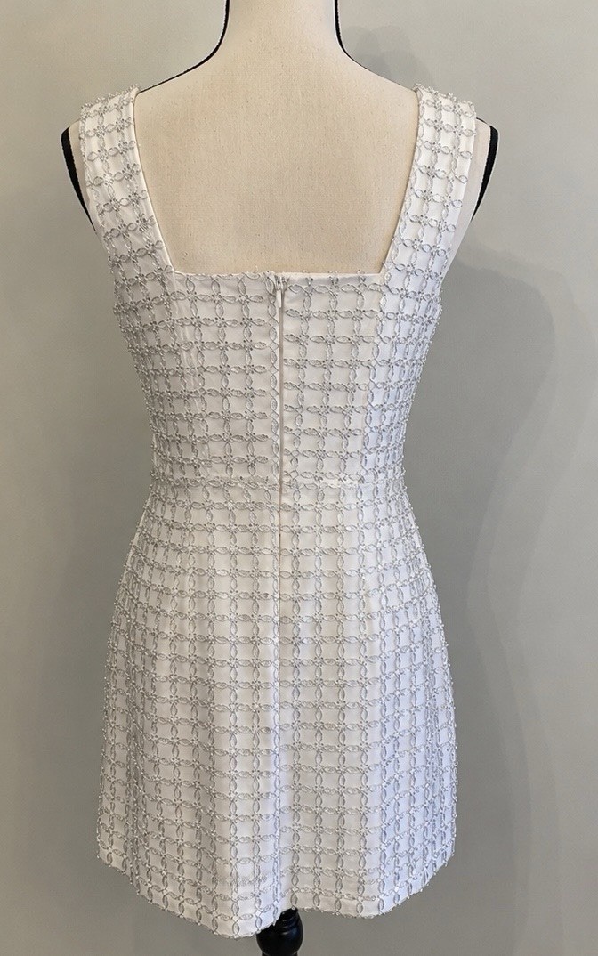 Altar’d State Women’s S White Sequin Geometric Square Neck Sleeveless Mini