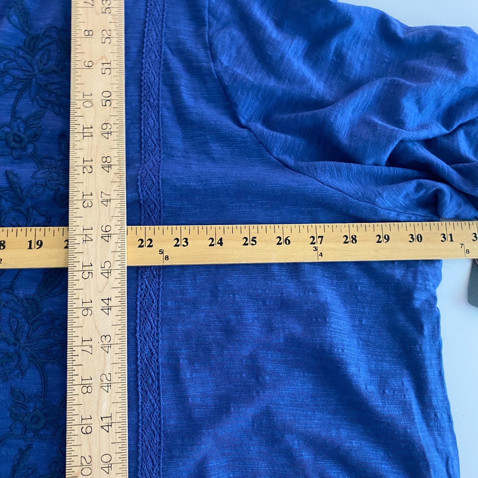 Catherines Embroidered Button Front Tunic Size 5X Blue Floral Cotton Modal