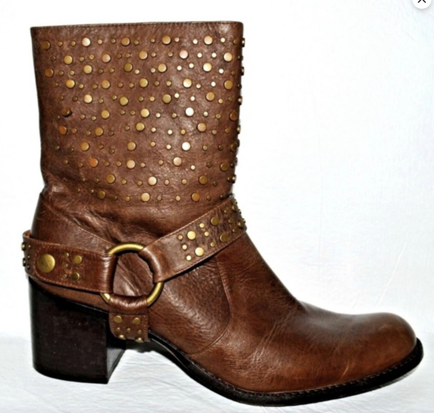 JESSICA BENNETT DUSK SZ 9 M BROWN STUDDED LEATHER HARNESS WESTERN BOOTS BOOTIE