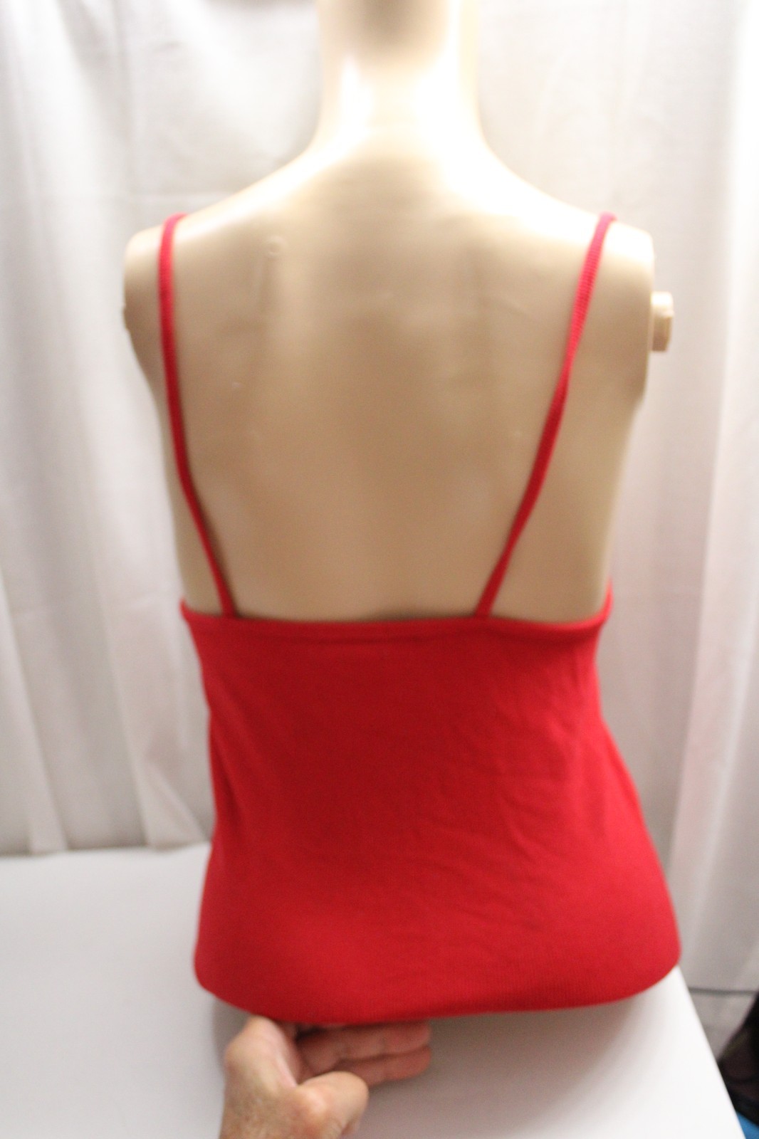 INDERO Nylon/Span Tank Top M/ L Gold Chain Strap Red Shimmer Rib Knit Valentine