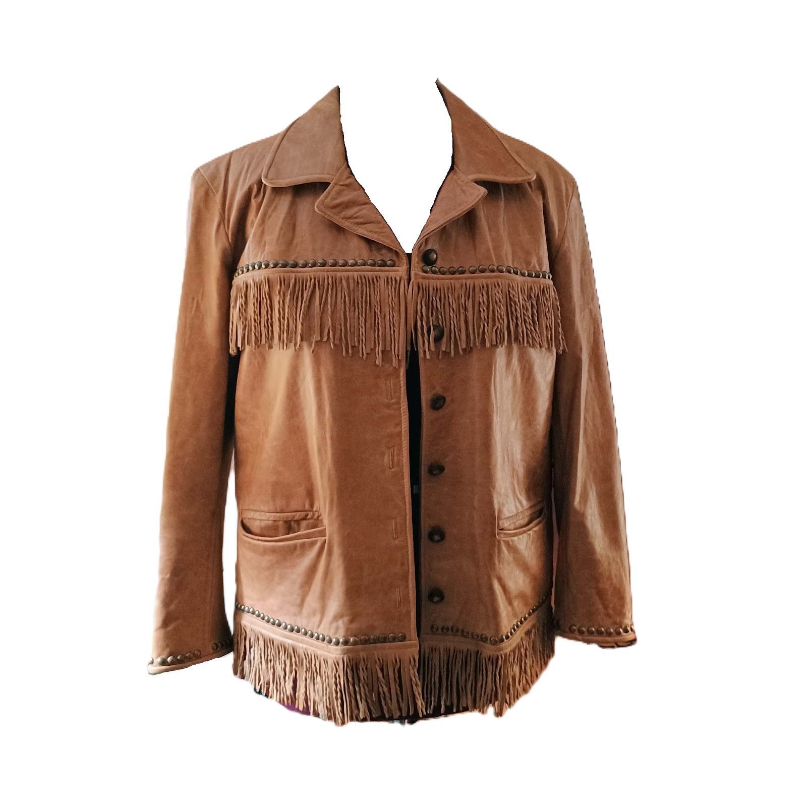 Double D Ranch Womens Medium Suede Leather Fringe Studded Western Jacket Rodeo
