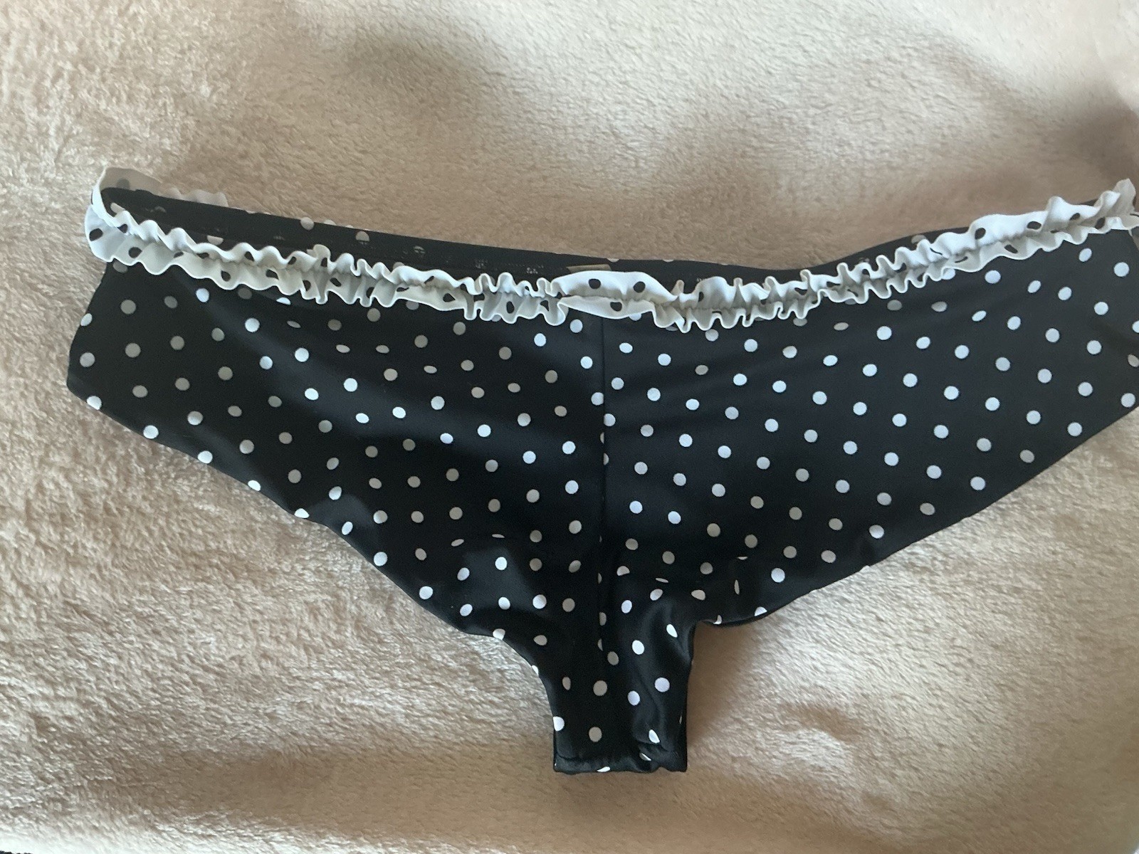 Black Swim Bottoms With White Polka Dots Size Medium Victoria’s Secret
