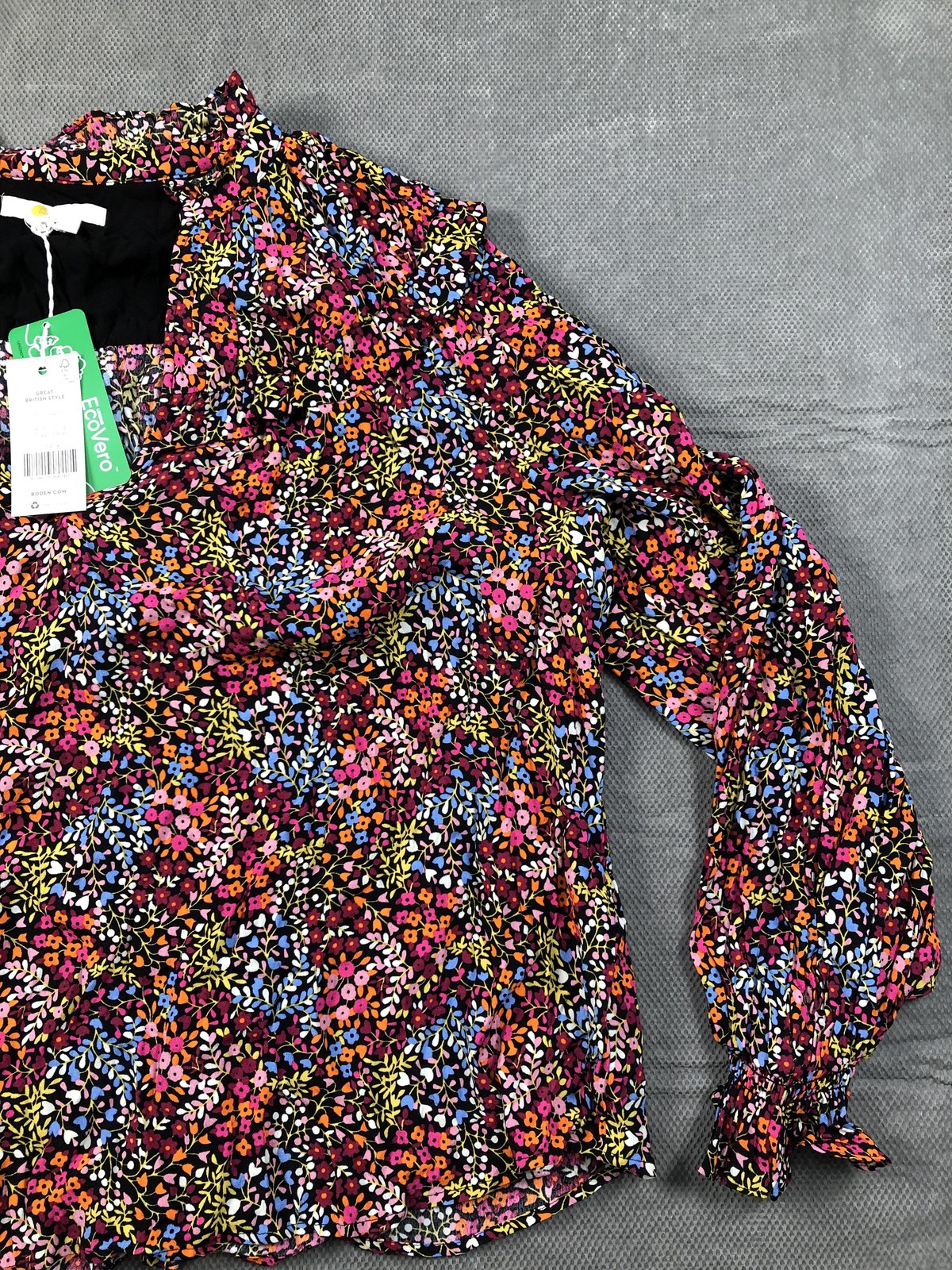 Boden Blouse Womens 14 Multicolor V Neck Long Puff Sleeve Floral Ruffle Top NWT