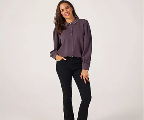 Frank Usher Studded Blouse Crepe Feel Long Sleeve New Size L/XL