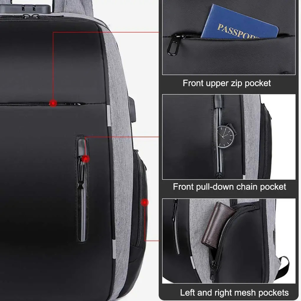 Anti theft Laptop Backpack USB Charging Travel Bag Hidden Zippers TSA approved