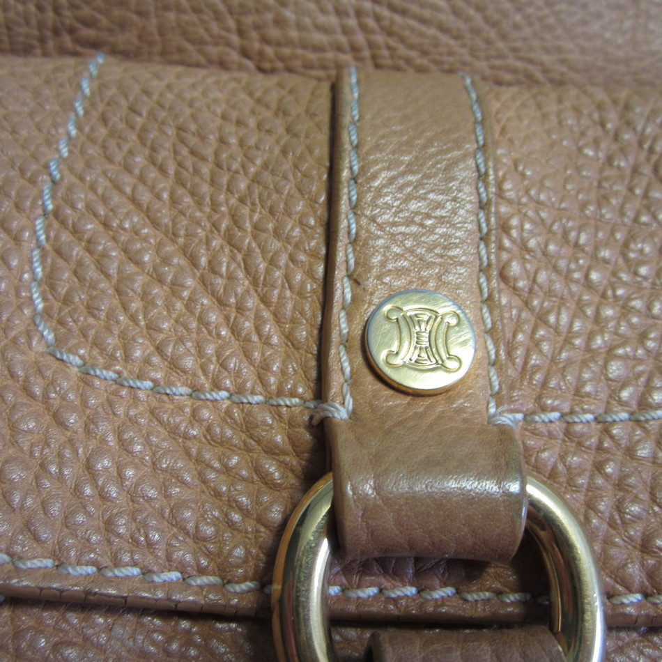 CELINE STUNNING LUGGAGE TAN LEATHER SATCHEL W/ FRONT POCKET