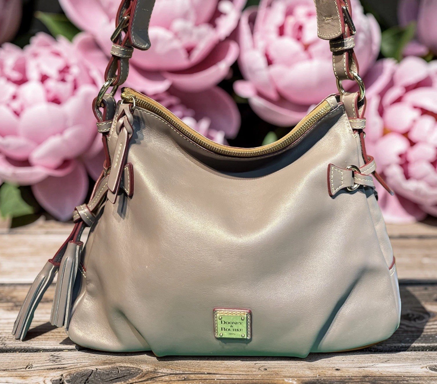 Dooney Bourke Elephant Gray Teagan Hobo Shoulder Bag Smooth European Leather