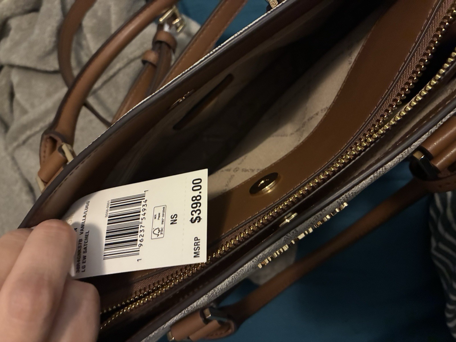 Michael Kors Signature Monogram Satchel Medium Zip Detachable Crossbody Beige