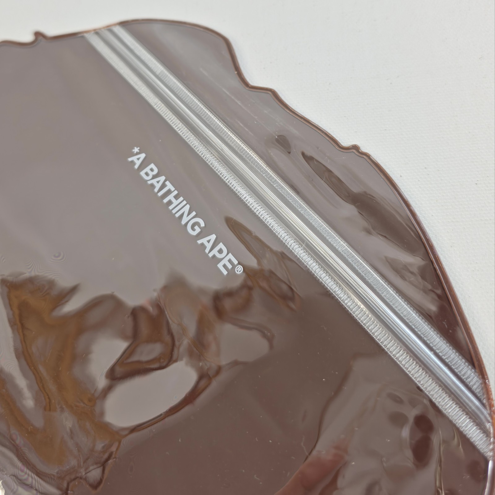 A Bathing Ape PVC Pouch Brown Head Logo Small Zip Bag 5.5″x8.5″ Bape New