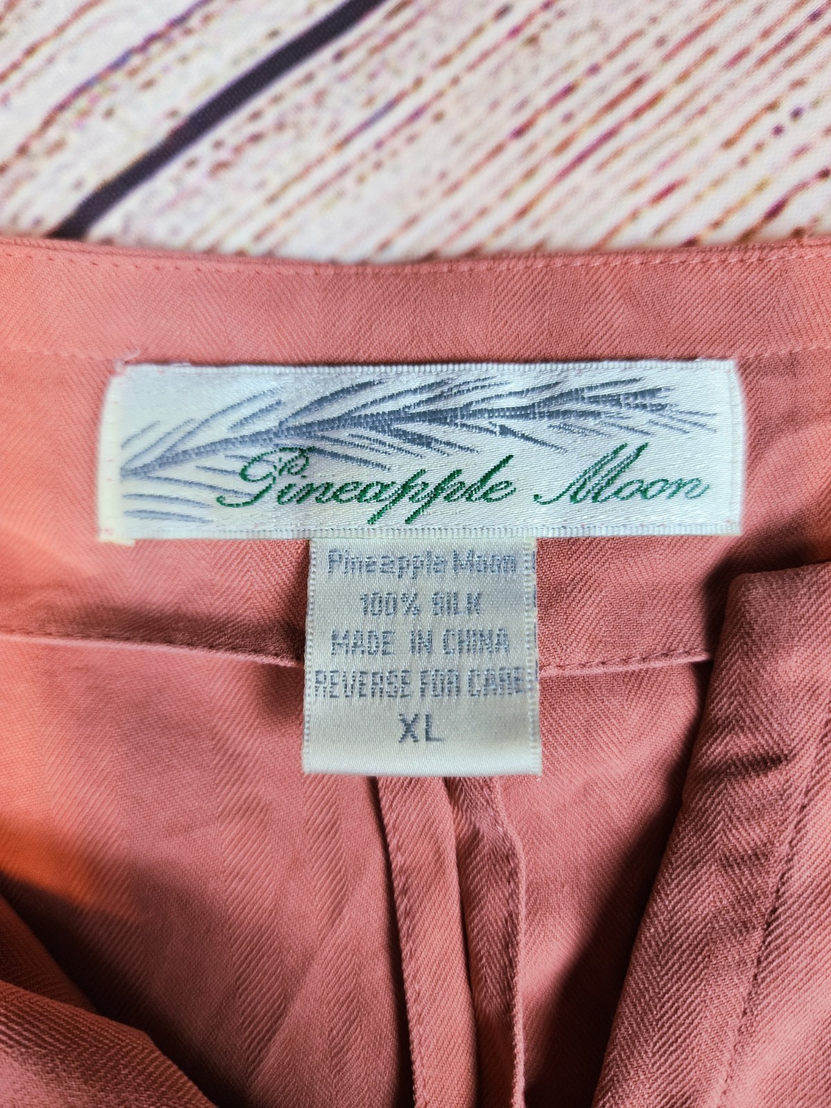 Pineapple Moon 100% Silk Coastal Vacation Peachy Pink Sleeveless Blouse XL 90’s