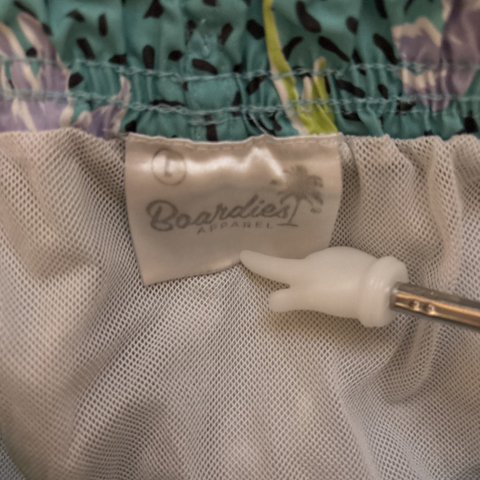 Boardies Apparel Mens L Green Swimmer Mesh Lined Swim Trunks Shorts Palm trees