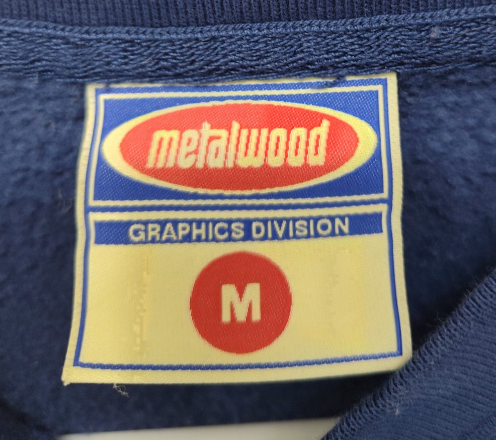 Metalwood Men Sweatshrit Medium Blue Graphic Print Long Sleeve Regular Pullover