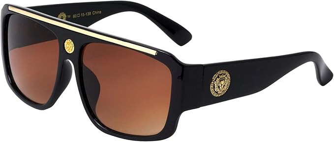 Oversized Square Kleo Lion Head Medallion Flat Top Sunglasses Lentes Shades