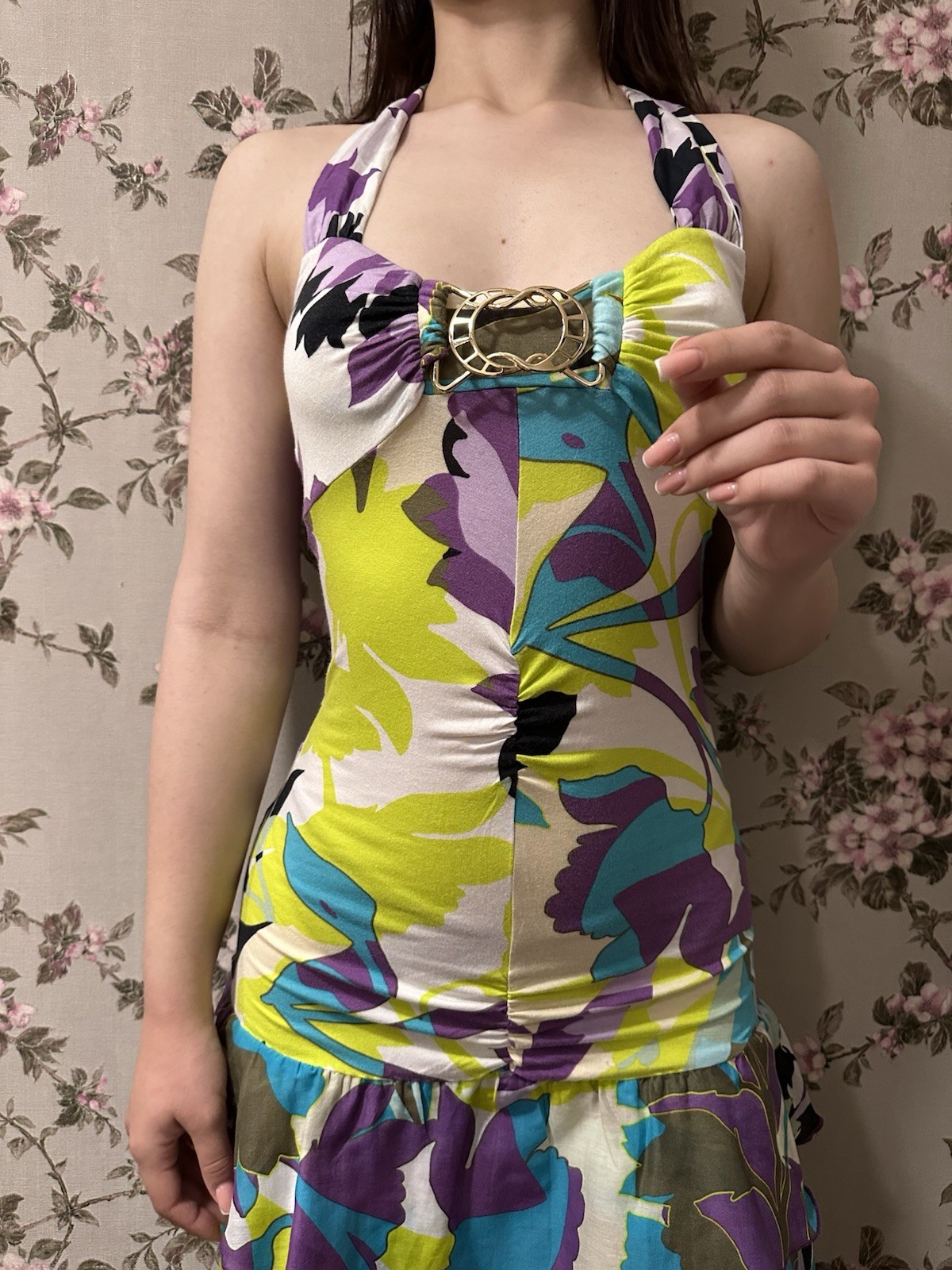Morgan De Toi Y2K Mini Dress Cotton Silk Funny Beach Summer Ruffle Sz S
