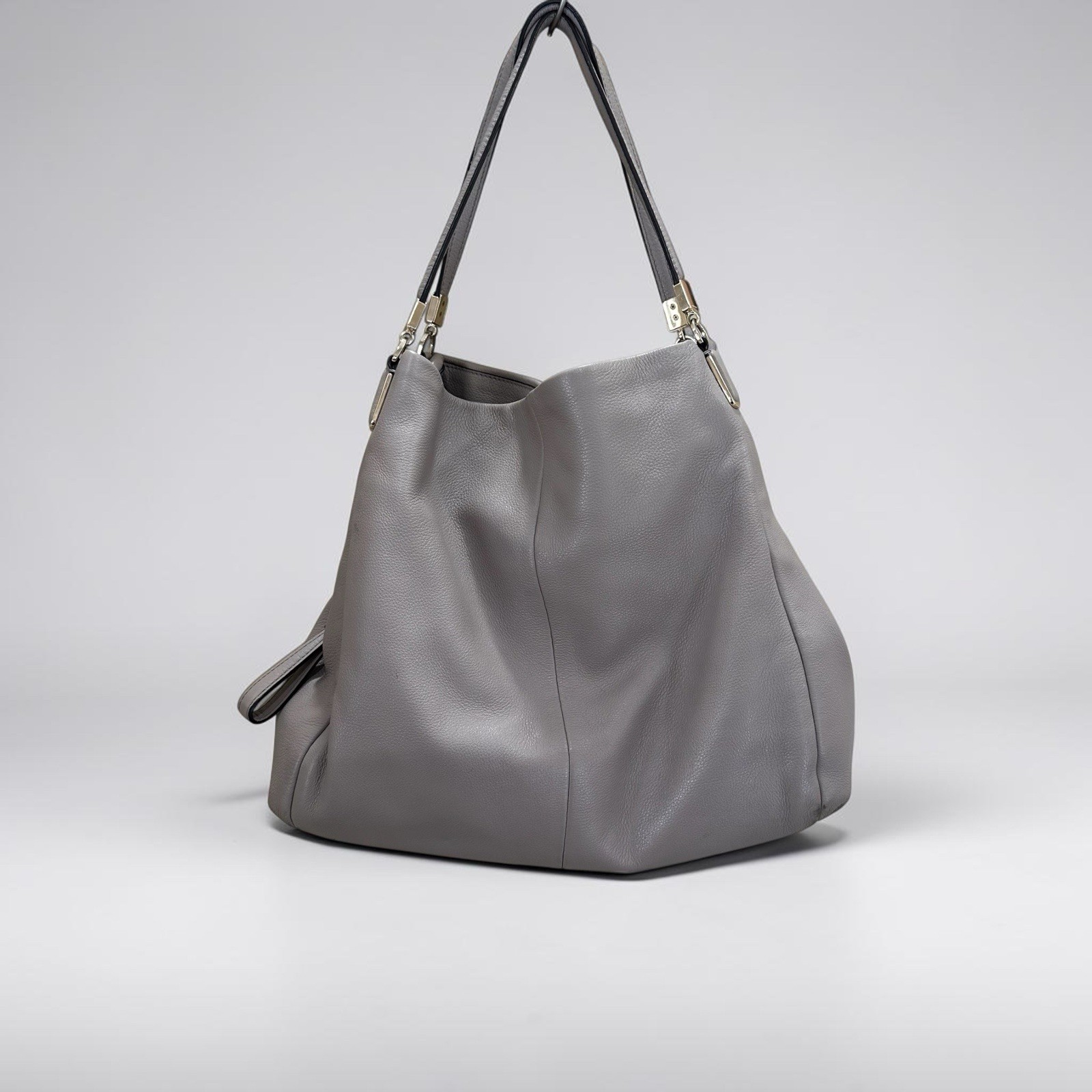 COACH Pebbled Leather Madison Phoebe Women’s Handbag 3 Compartment Gray
