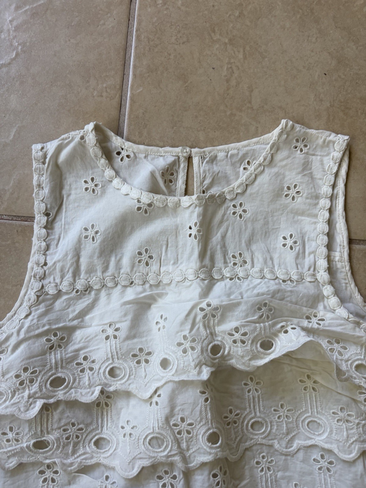 J.CREW White Solid Eyelet Cotton Tiered Ruffle Layered Sleeveless Dress 0