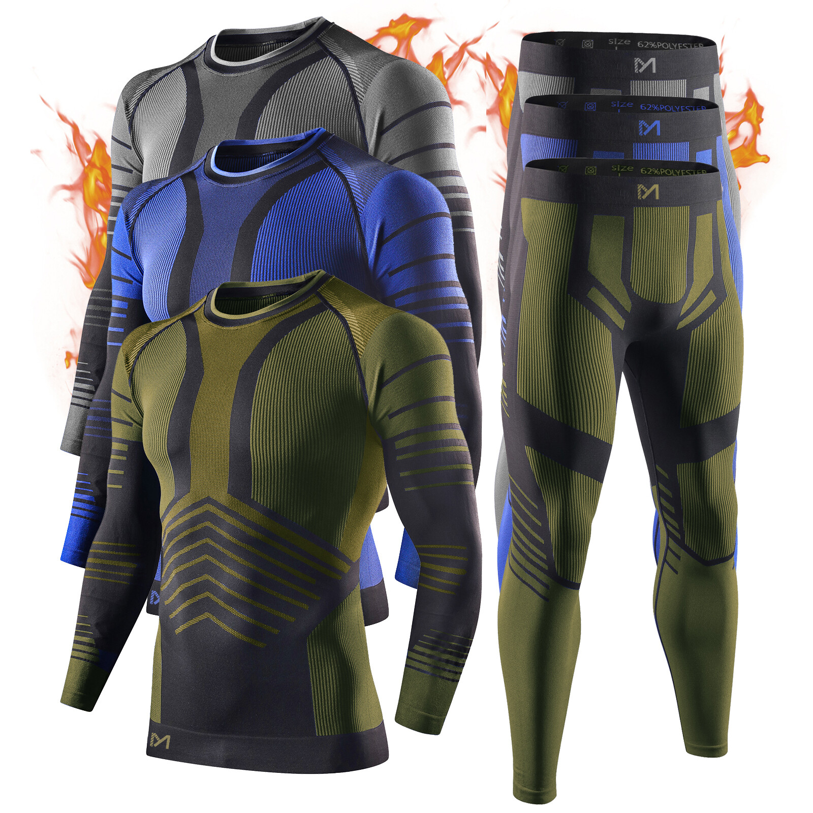 Mens Sports Long Johns Thermal Underwear Set Top Bottom Compression Base Layer