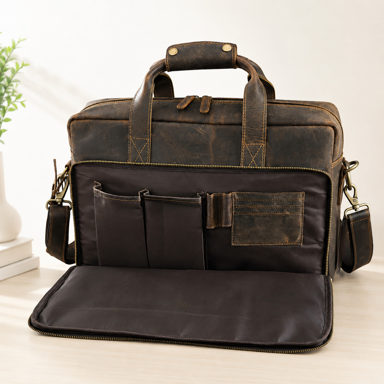 Luxury Premium Handcrafted 16″ Leather Laptop Bag for Work, Travel & Daily Use