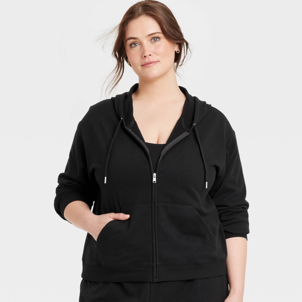 Auden Women’s Black Fleece Zip-up Hoodie 3X – Midweight Loungewear with Pocket