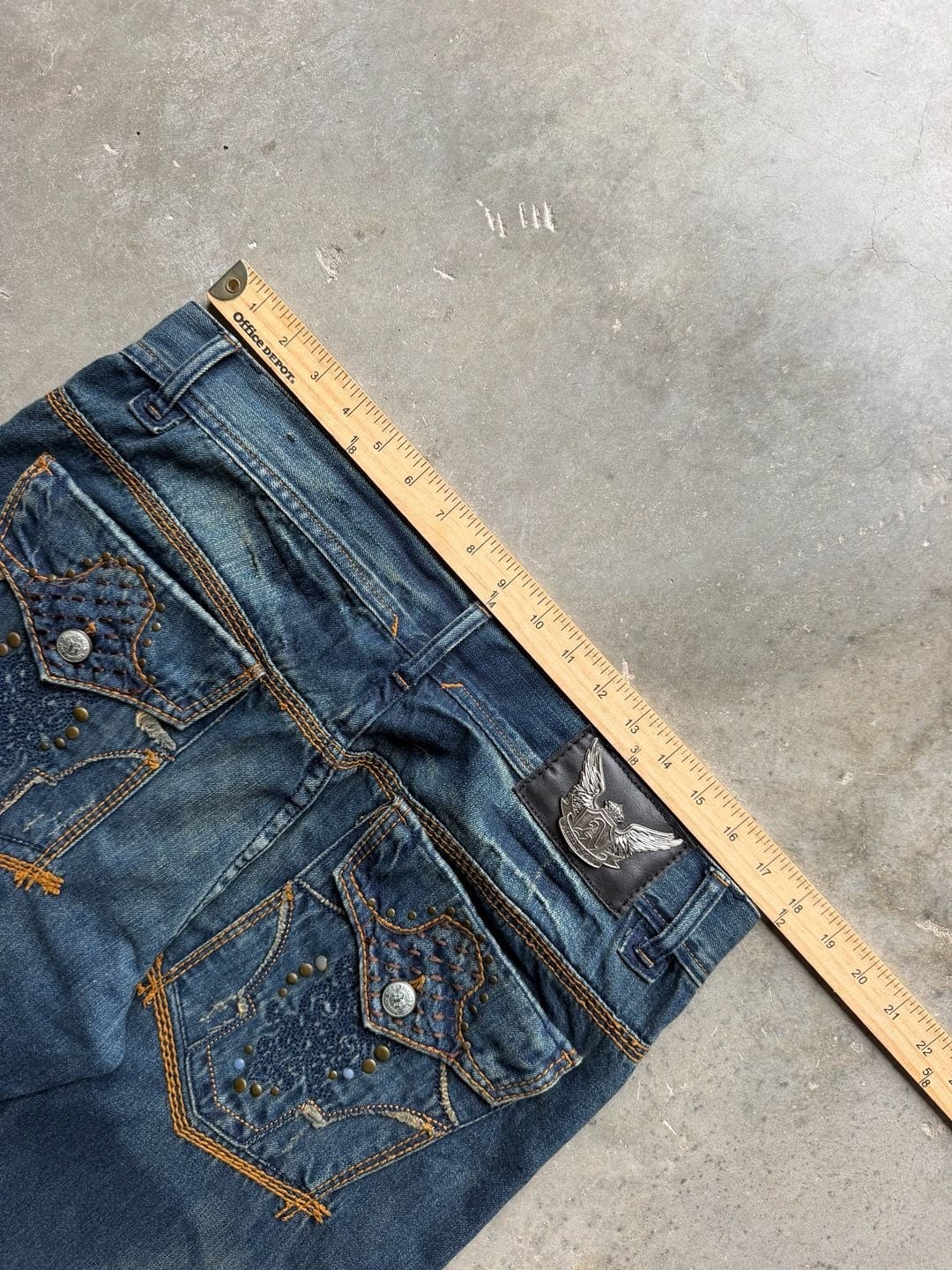 Attitude Gold Brooklyn Fit Regular Straight Leg Embroidered Studded Jeans