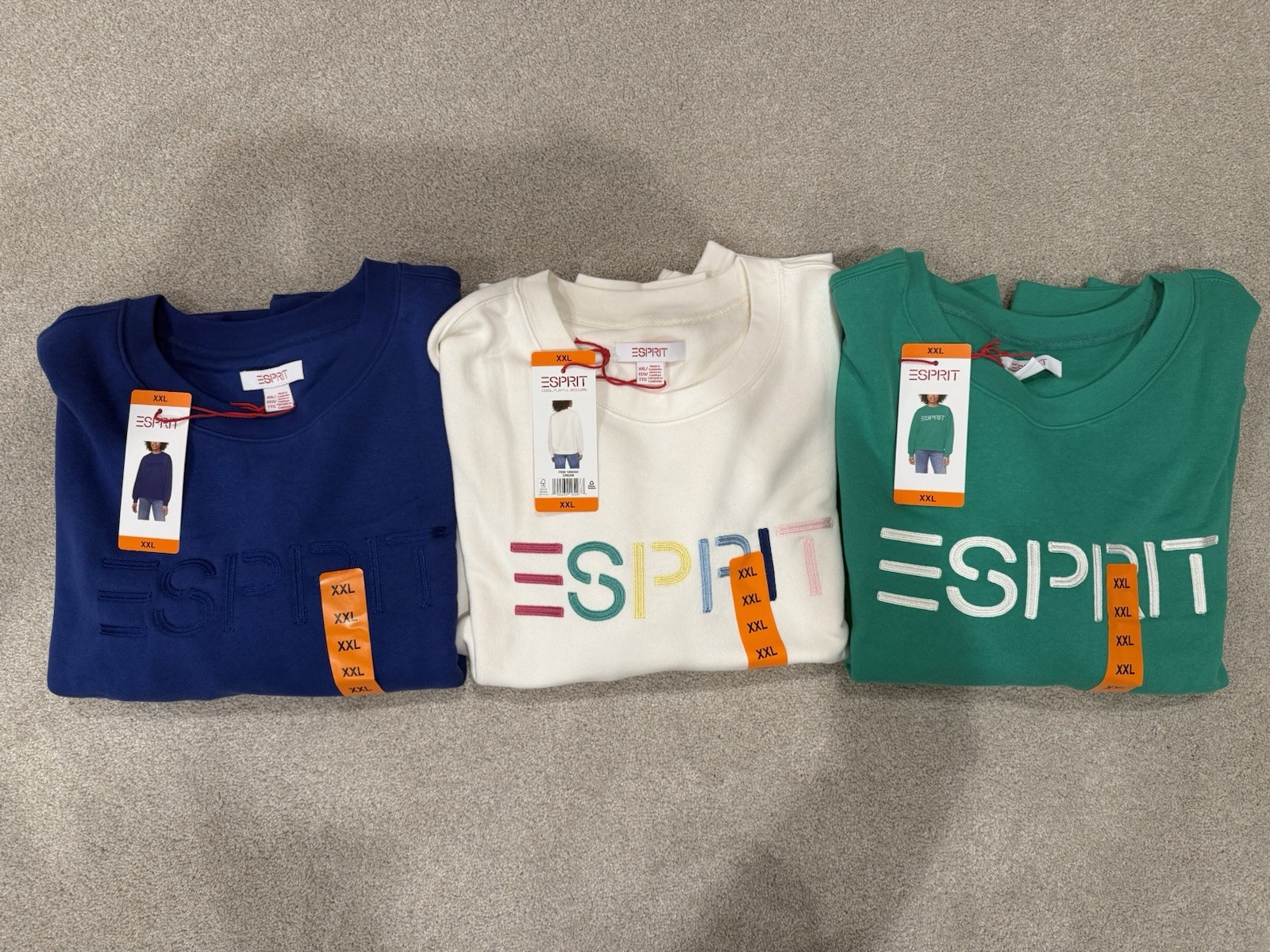ESPRIT Sweatshirt White Green Blue Retro Logo Size XXL 2Xl Women’s – 3 Pack