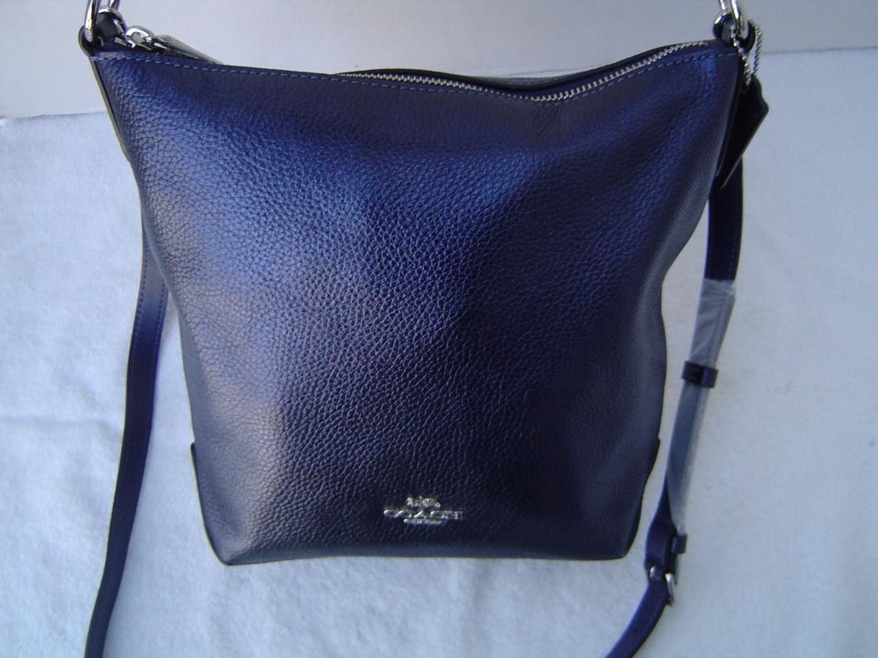 AUTHENTIC COACH METALLIC BLUE PEBBLE LEATHER MINI ABBY DUFFEL BAG #87691