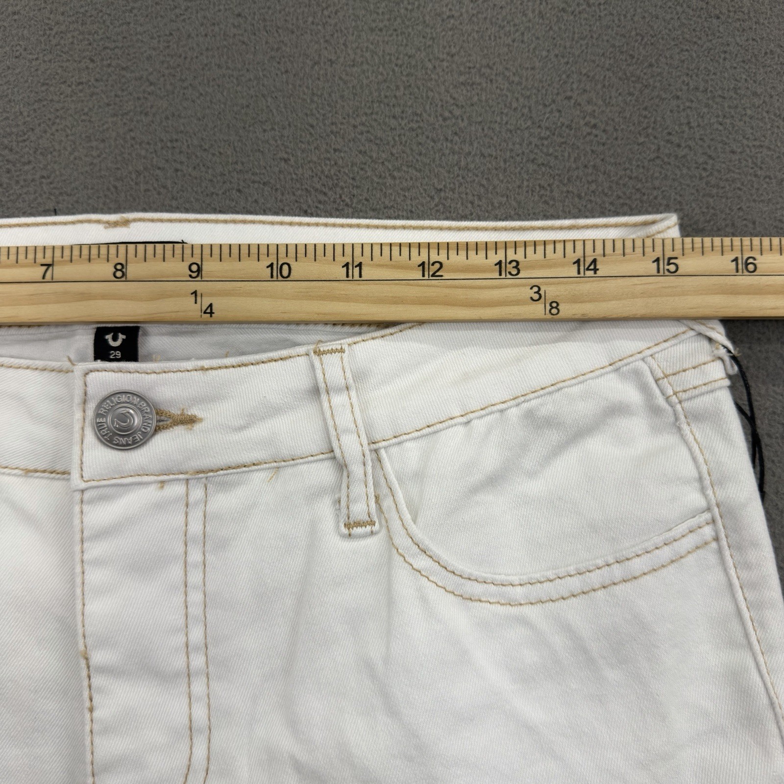 True Religion Flare Capri Jeans Womens 29 Optic White Flap Pockets NWT $159