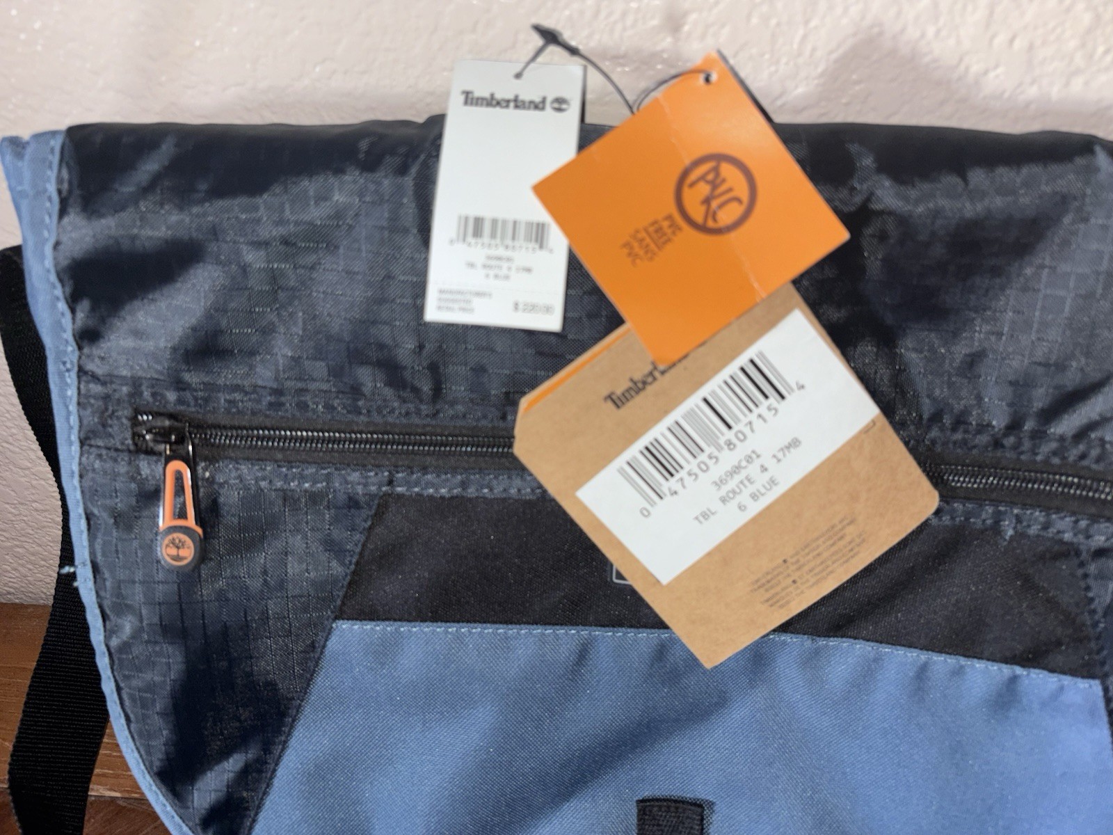 Timberland Blue/Black Messenger Bag Zip & Buckle, Adjustable Strap, Travel