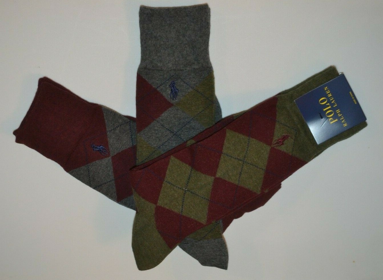 Polo Ralph Lauren Argyle Crew Custom Fit Dress Socks Men’s Sock Size: 10-13 NIP!