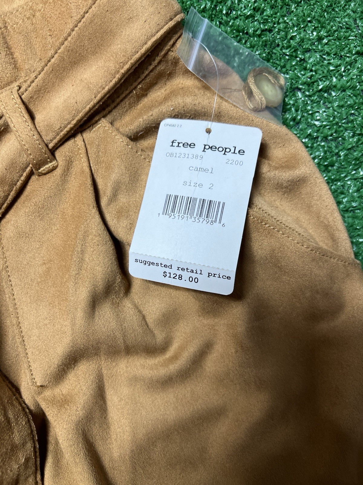 FREE PEOPLE Pants Womens Sz 2 Camel Nightfall Fx Suede High-Waisted Paperbag NWT