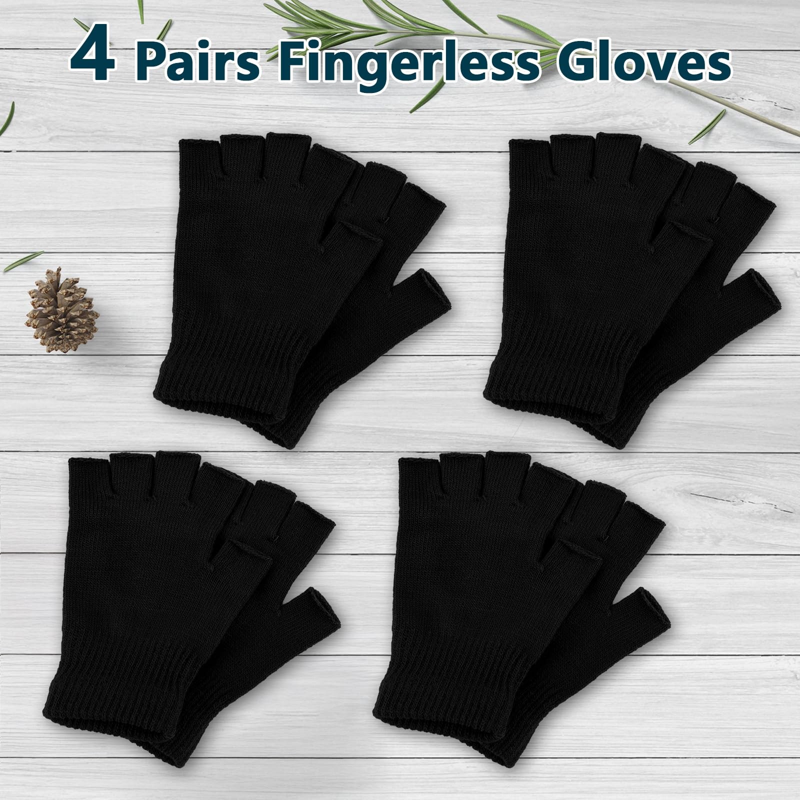 4 Pairs Winter Alpaca Wool Fingerless Gloves Men’s Knitted Half Finger Mitten