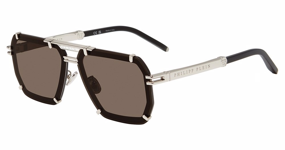 Philipp Plein SPP131 Sunglasses 0K07 Palladium/Black Authentic New 64mm Unisex