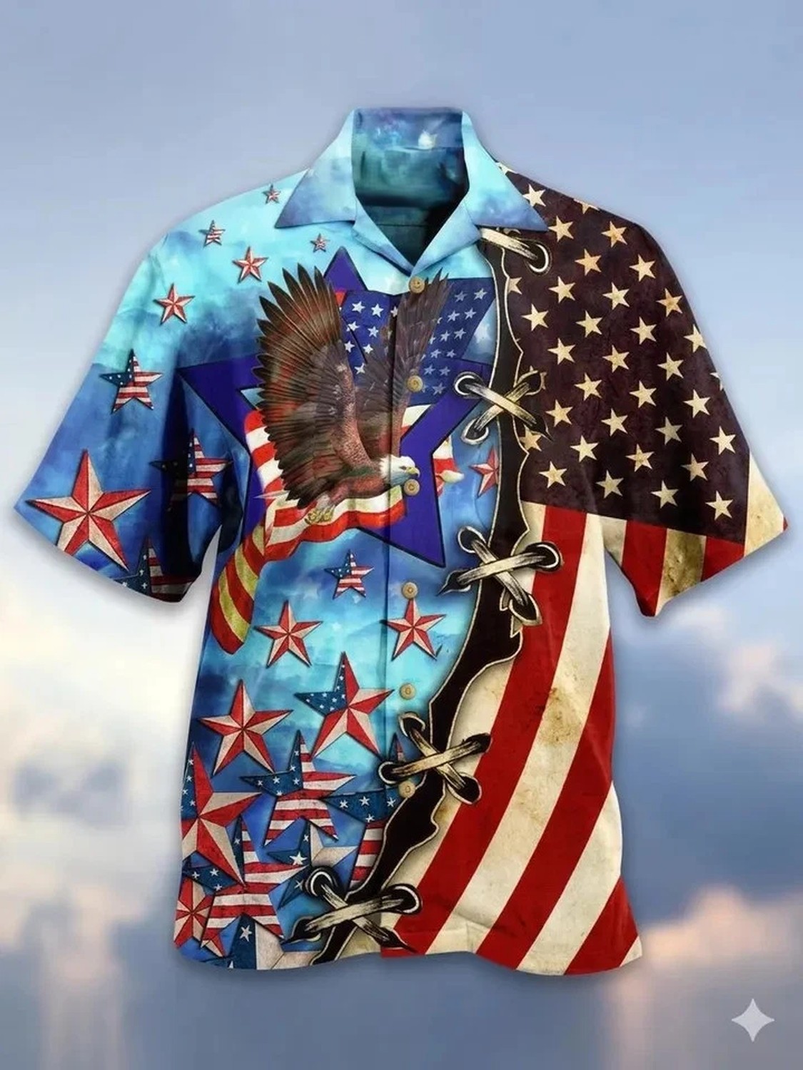 1776-2026 Patriotic Hawaiian Shirt Bald Eagle American Flag 250th Anniversary