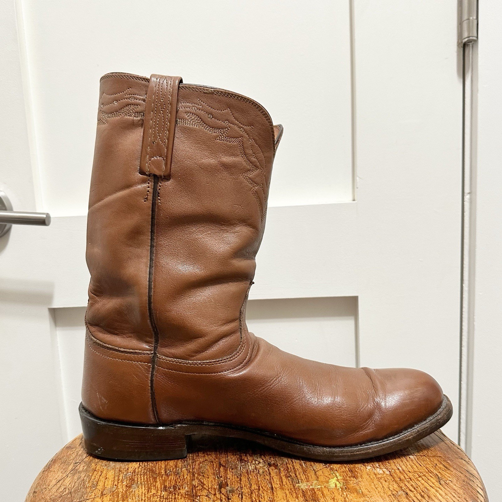 Lucchese 2000 Brown Caramel Roper Boots Western Cowboy Size 11 EE Extra Wide