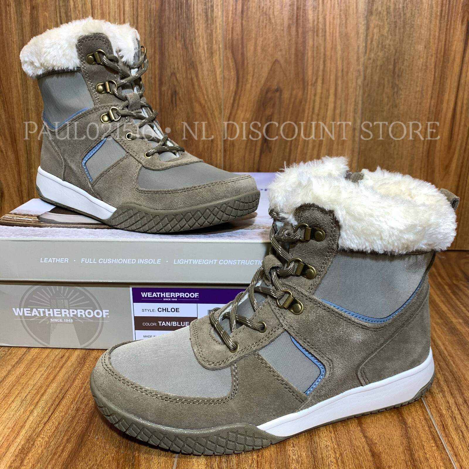 WEATHERPROOF Women’s Chloe Snow Winter Boots ~ Tan/Blue ~ Various Sizes ! !