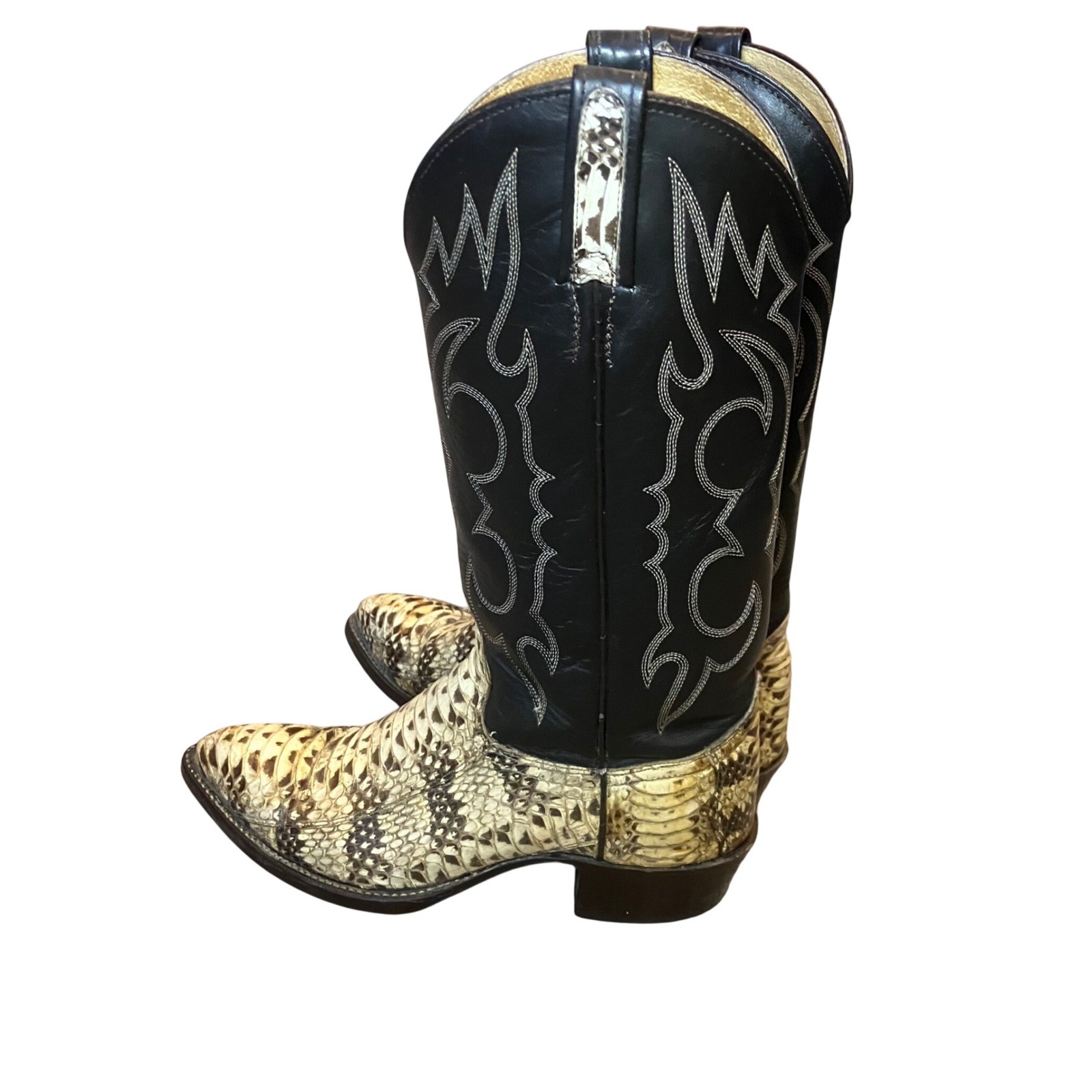 J Chisholm Men 7 Women 8.5 Snakeskin Black Leather Cowboy Boots Rockabilly Rodeo