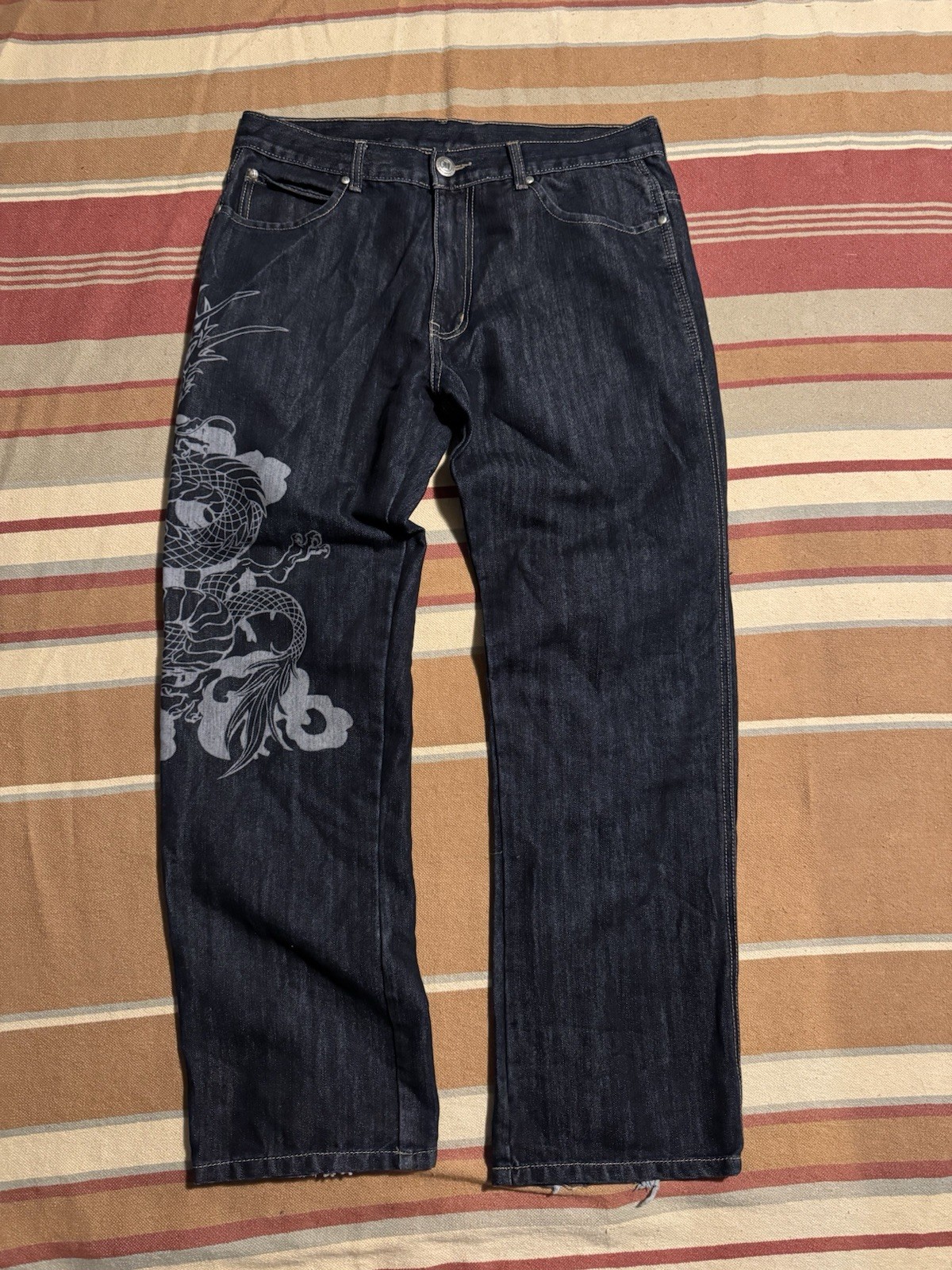 Vtg Y2k Muka Jeans Dragon Embroidered 6 Pocket 34×30 baggy skater pants