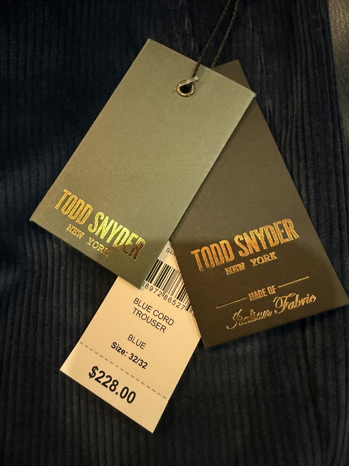 Todd Snyder Duca Visconti Di Modrone Sutton Pant Mens 32×32 Blue Corduroy