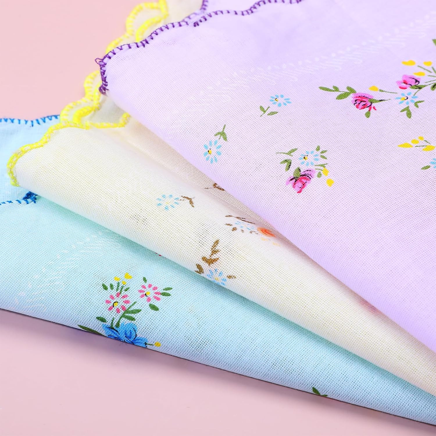 6 Pcs Womens Handkerchiefs Cotton Soft Vintage Floral Embroidered Hankies Organi