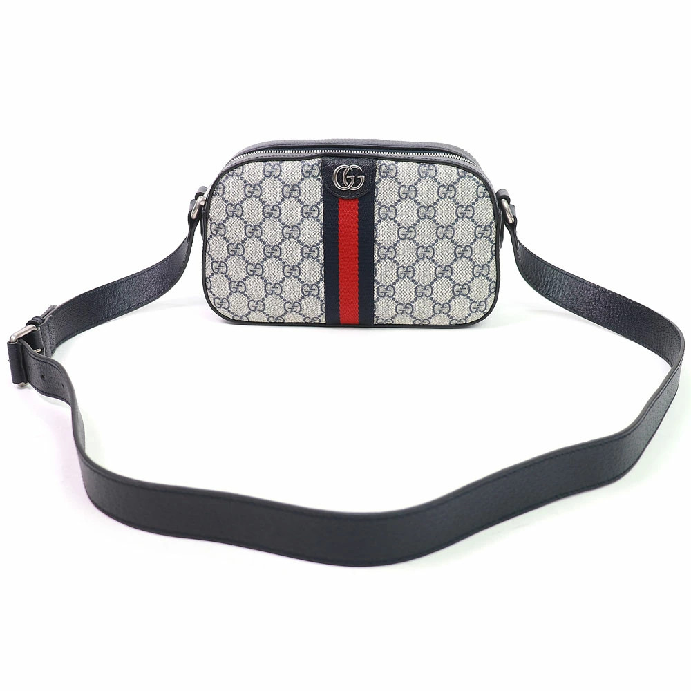 GUCCI Ophidia GG Small Shoulder Bag GG Supreme Canvas Navy Leather