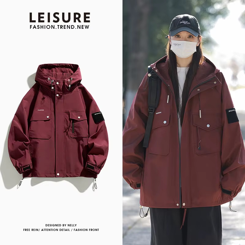 2024 New Spring Jacket Men Korean Fashion Unisex Hooded Windbreaker Multi-Pocket