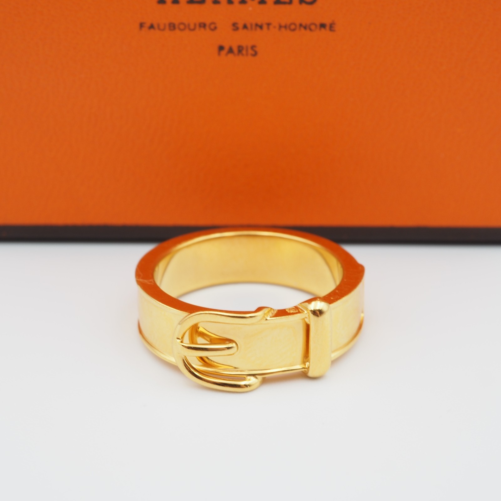[EXC] HERMES Scarf Ring Belt Motif Design Gold Plating Japan w/Box