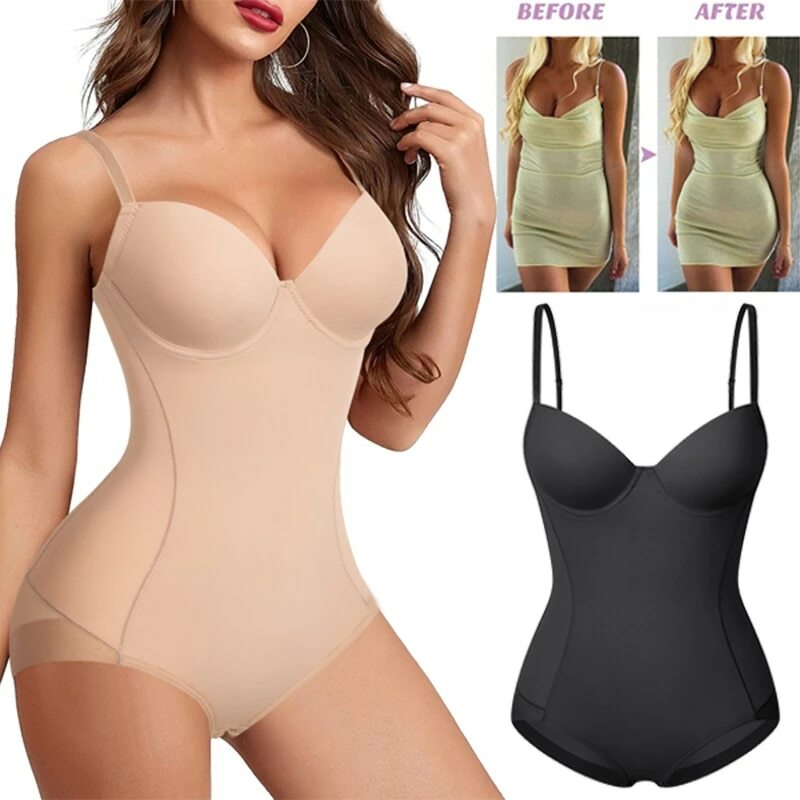 Women Seamless Tummy Control Backless Bodysuit Corset Built in Bra Body Shaper