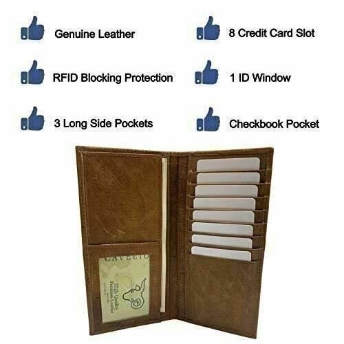 Genuine Leather Long Bifold Checkbook Cover Wallet Multi Card Pocket Holder USA
