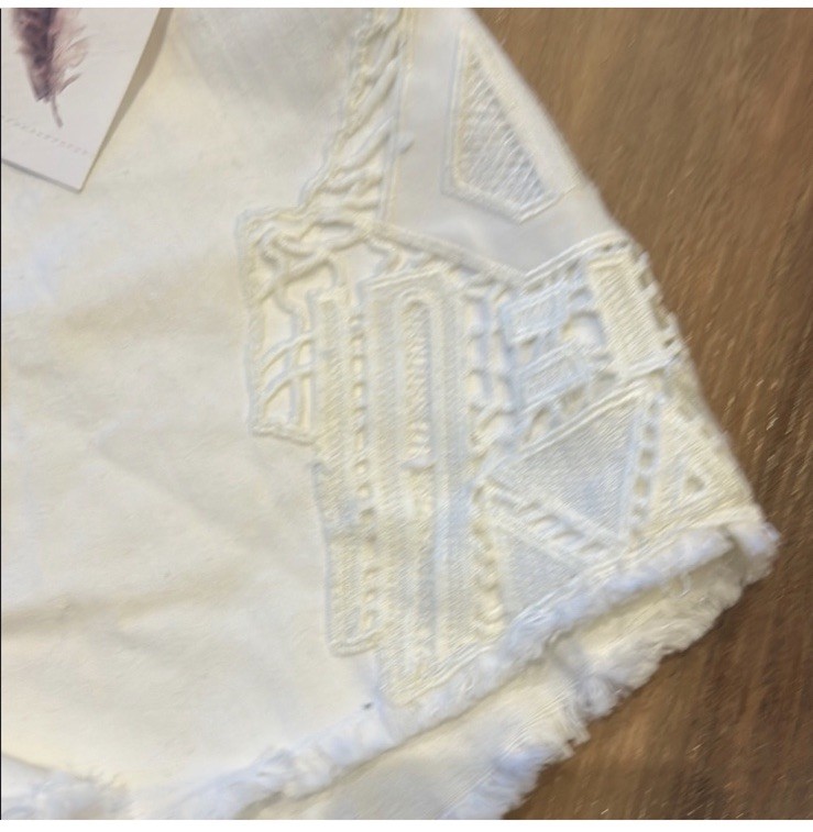 Jessica Simpson Cherish White Denim Cut Off Shorts Mid Rise Lace 5-Pocket 26
