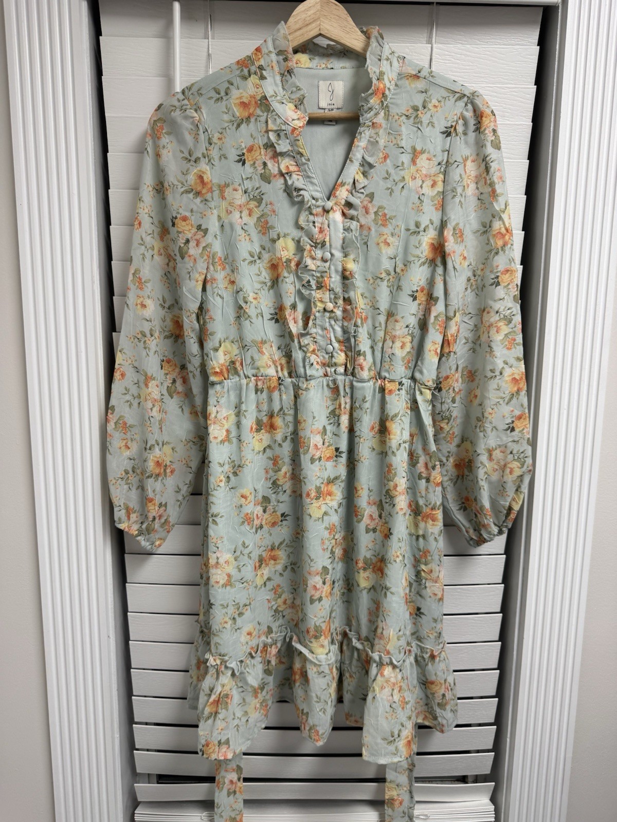 Joie Womens Green Floral V-Neck Long Sleeve Chiffon Ruffle Tie Mini Dress S