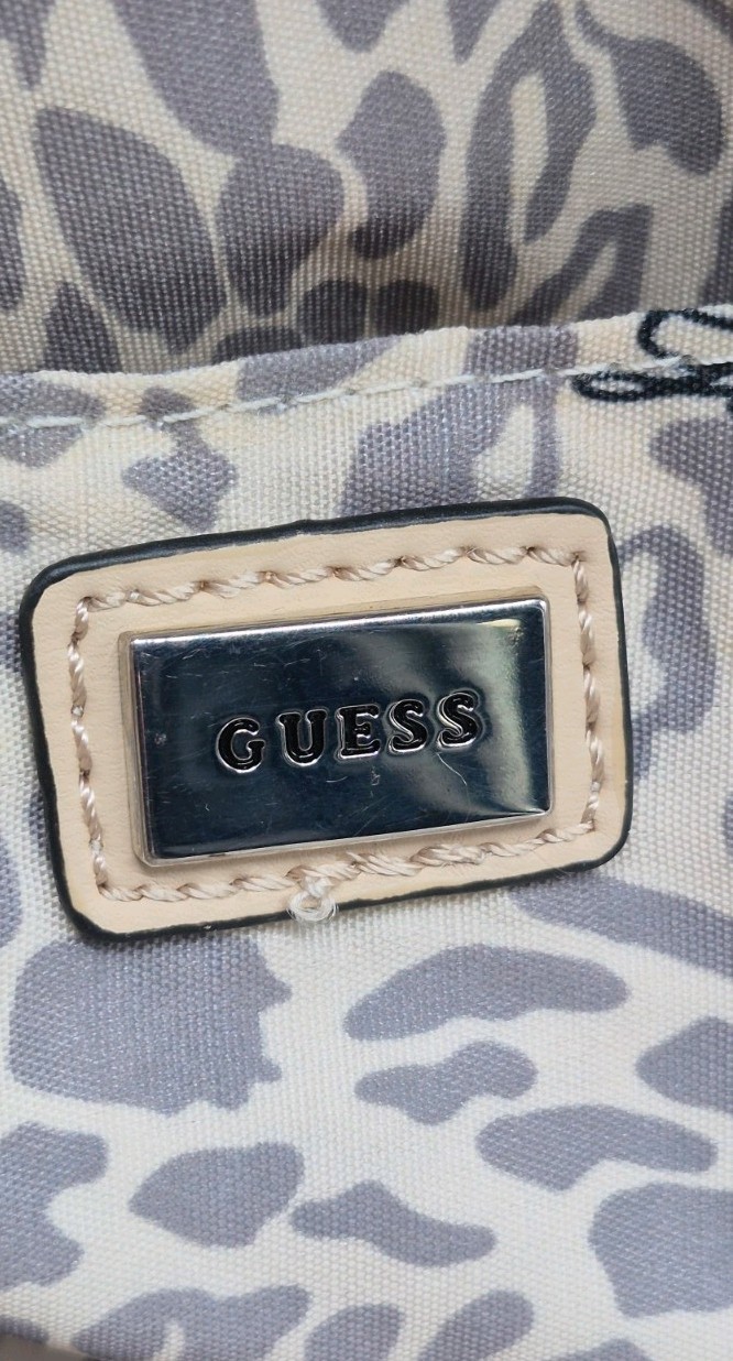 Guess Monogrammed Signature Pattern Satchel Tote Purse Bag Grey & Beige – VGC